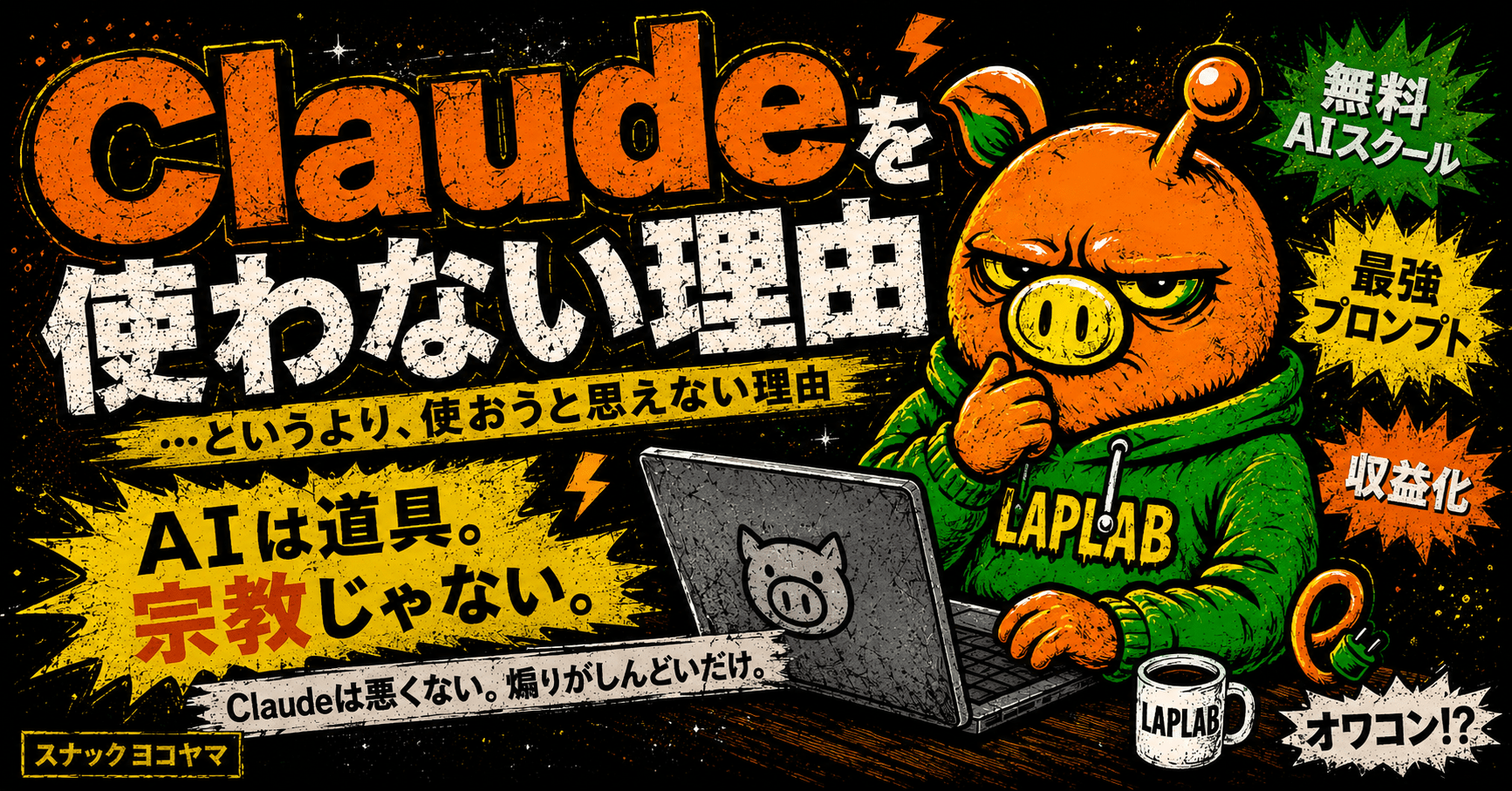 Claudeを使わない理由…というより、使おうと思えない理由。無料
AIスクール・最強プロンプト・収益化・オワコン。AIは道具。宗教じゃない。Claudeは悪くない。煽りがしんどいだけ。